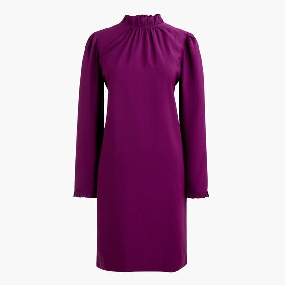 J. Crew Purple Ruffle Collar Long Sleeve Shift Mini Dress Size 6 - Picture 1 of 9